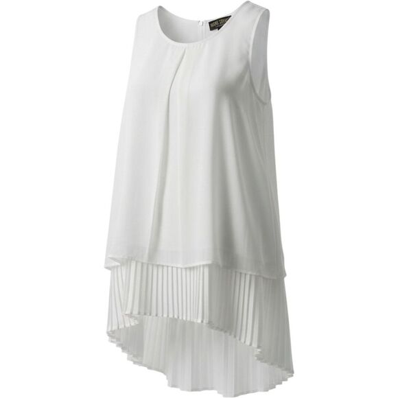 Marc Bouwer Unlimited Tops - Marc Bouwer Unlimited White Pleated High Low Sleeveless Blouse XS A424193